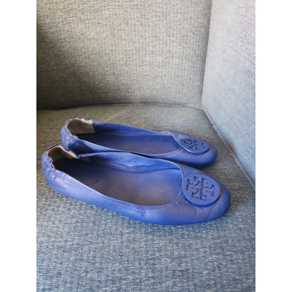 Tory Burch "Minnie" Travel Ballet Flats Dark Blue Leather Size 10 - Picture 2 of 12